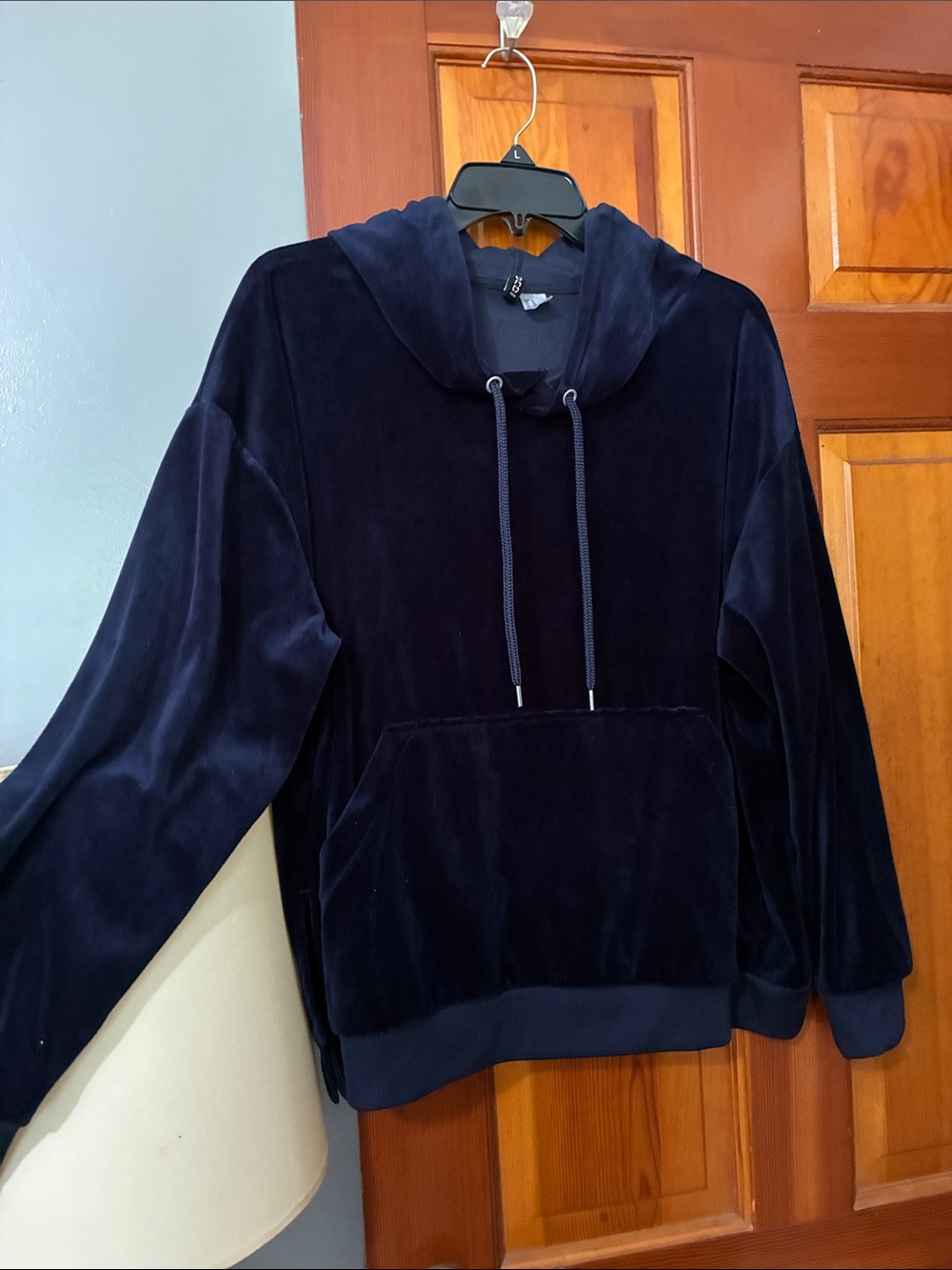 H&M Navy Velour Hoodie Sweatshirt